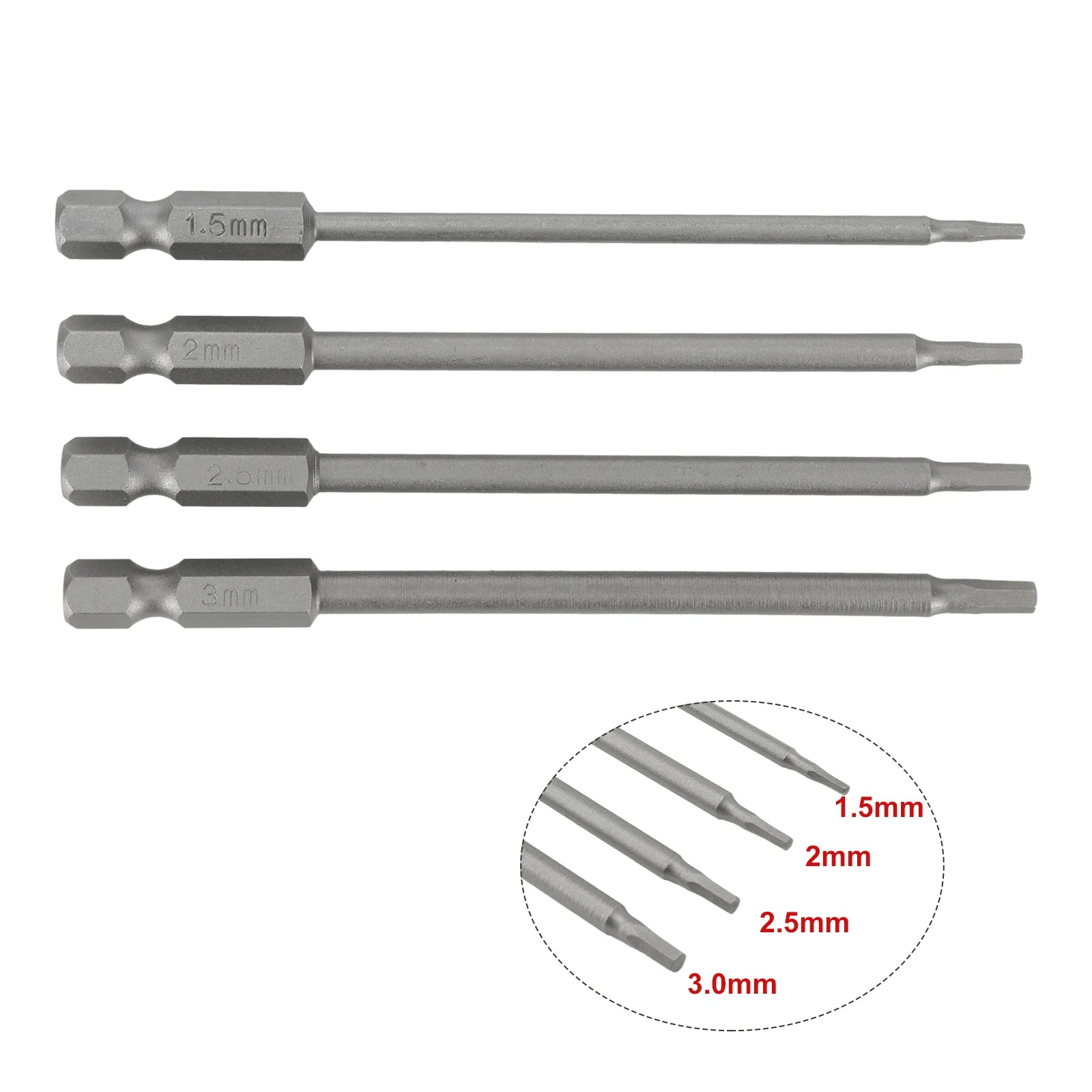 4Pcs/set Hex Screwdriver Bits 1/4" Hex Shank Magnetic Head Screw Driver Drill Bit 1.5/2.0/2.5/3.0mm Alloy Steel
