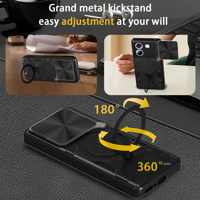For Xiaomi POCO M7 Pro 5G Case Armor Car Magnetic Holder Ring Phone Case For Mi Poco M7 Pro M7Pro Slide Lens Protector Cover