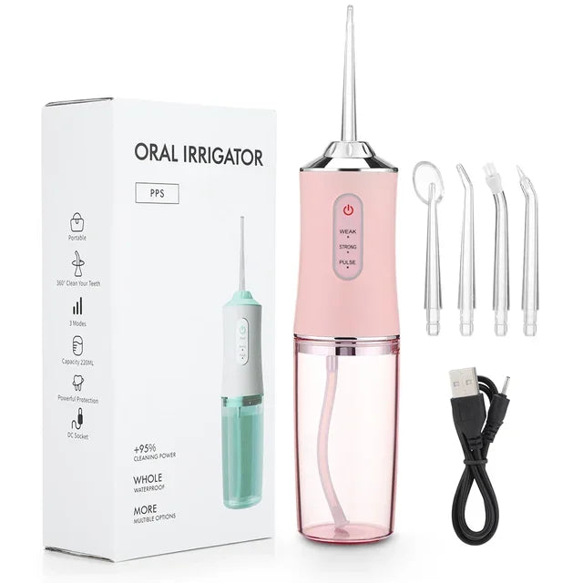 Portable Dental Water Flosser Oral Irrigator USB Rechargeable Water Floss Jet Tooth Pick 4 Tips 220ml Mouth washing machine