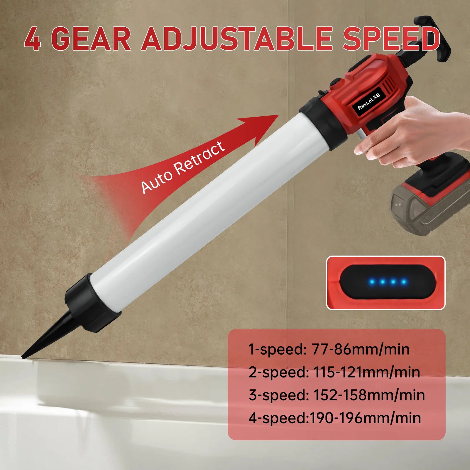 Cordless Caulking Gun 20oz/600ml Electric Sausage Caulk Gun with 4-Speeds Filling Tools for Milwaukee 18V Battery (No Battery)