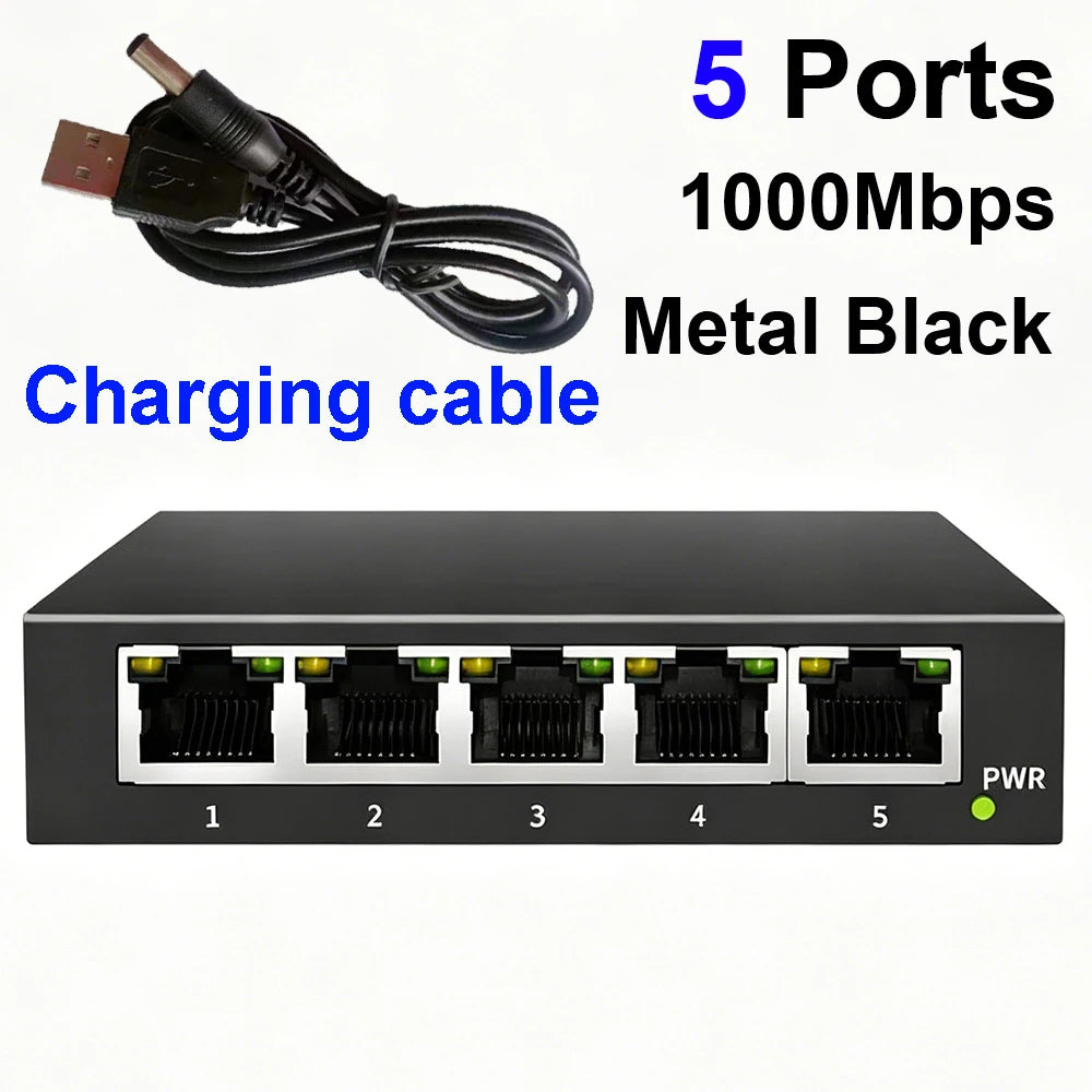 MZX Gigabit Network Switch 5 8 Ports 1000Mbps Networking Switcher RJ45 Hub Ethernet Stable Smart Internet Laptop PC Accessories