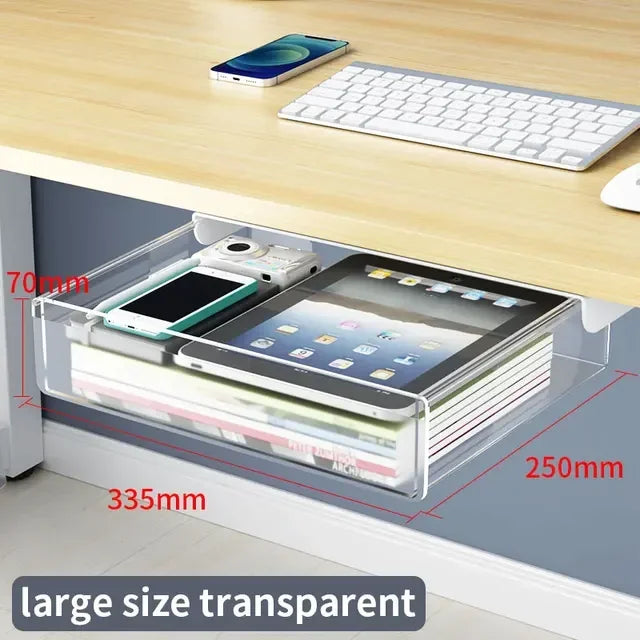Hidden Under Desk Drawer Storage Office Organizer Desk Self Adhesive Drawers Plastic Undertable Accessories Storage Box Drawe