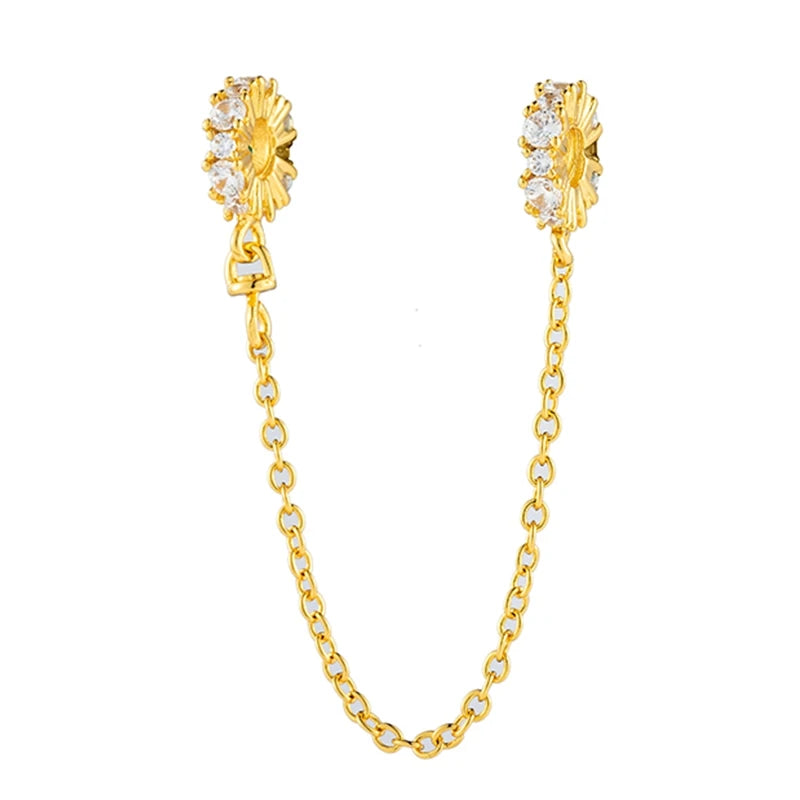 Gold Plated CZ Charms Fit Original Bracelet 925 Sterling Silver Core Heart Star Flower Dangle Beads Luxury DIY Jewelry Gift