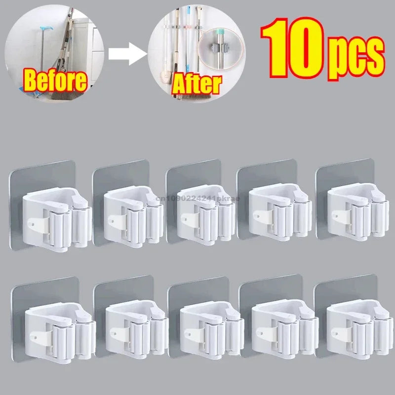 Self-adhesive Mop Holder Broom Stand Wall Mounted Mop Support Sweeping Brush Hook Storage Organizer Bathroom Kitchen Accessories