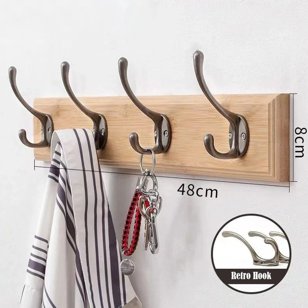 Wall Mounted Solid Wood Coat Rack with Hooks Space Saving Closet Organizer for Hats Jackets Entrance Hallway Decor Furniture
