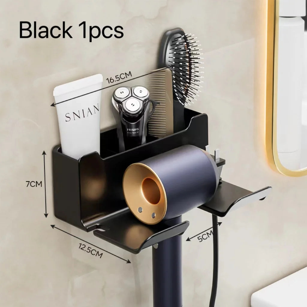 1pc Multi-Functional Wall Mounted Hair Dryer Holder, Bathroom Hair Tool Organizer Storage Rack for Home & Hotel Use