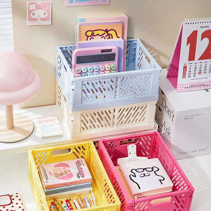 New Arrival Foldable plastic storage basket, desktop stackable storage basket, snack storage box, living room storage box