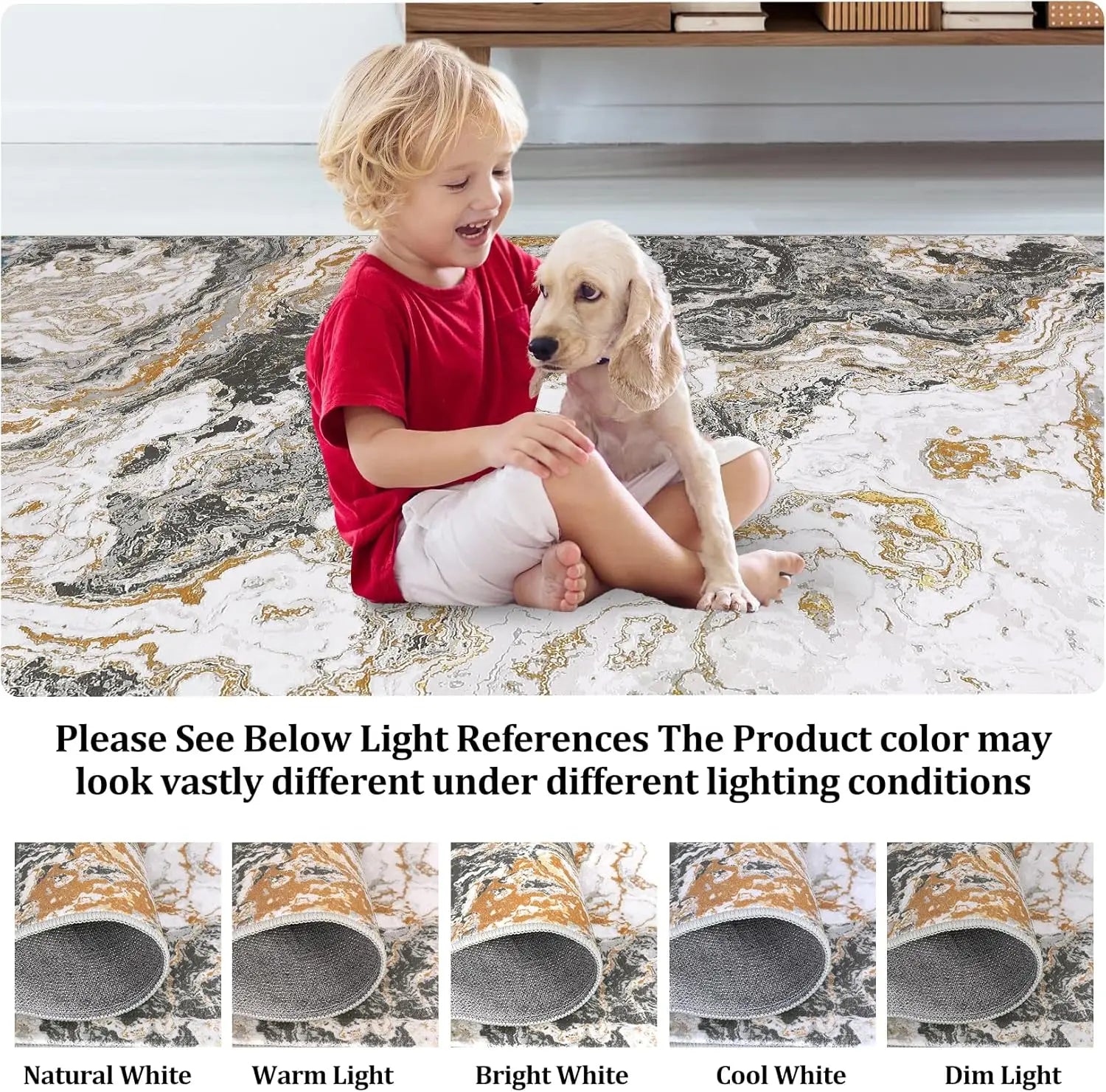 Washable Area Rug for Living Room,160x230cm,Non-Slip Low Pile Carpet,Soft Foldable Modern Rug with Reinforced Edges for Bedroom