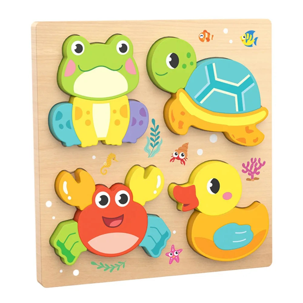 Multicolor Wooden 3D Puzzle Fruits Dinosaur Hand-eye Coordination Early Education Puzzle Cartoon Animal English Learning Puzzle