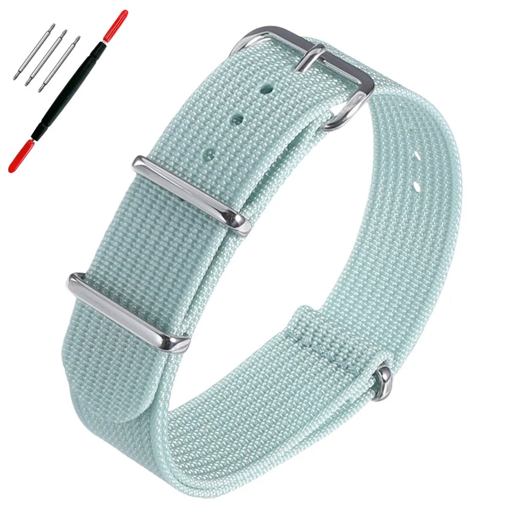 16mm 18mm 19mm 20mm 22mm 24mm Durable Nylon Ribbed Watch Strap Stripped Sport Watch Band Replacement Wristband Belt Accessories