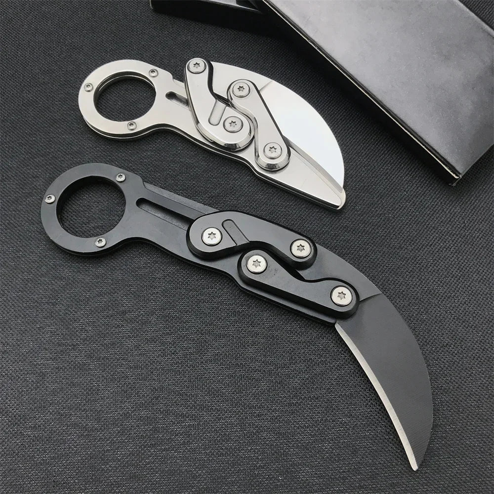 All-steel Folding Knife Multifunctional Outdoor EDC Gift for Men Black Silver Tools