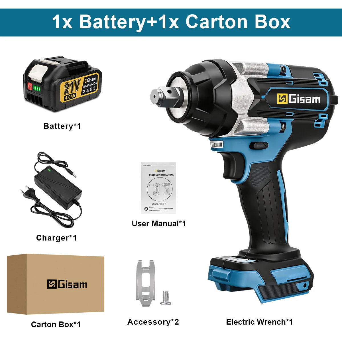 Gisam 1600N.M Brushless Electric Impact Wrench 1/2 inch Lithium-Ion Battery Cordless Wrench Power Tool For Makita 18V BatteryPin