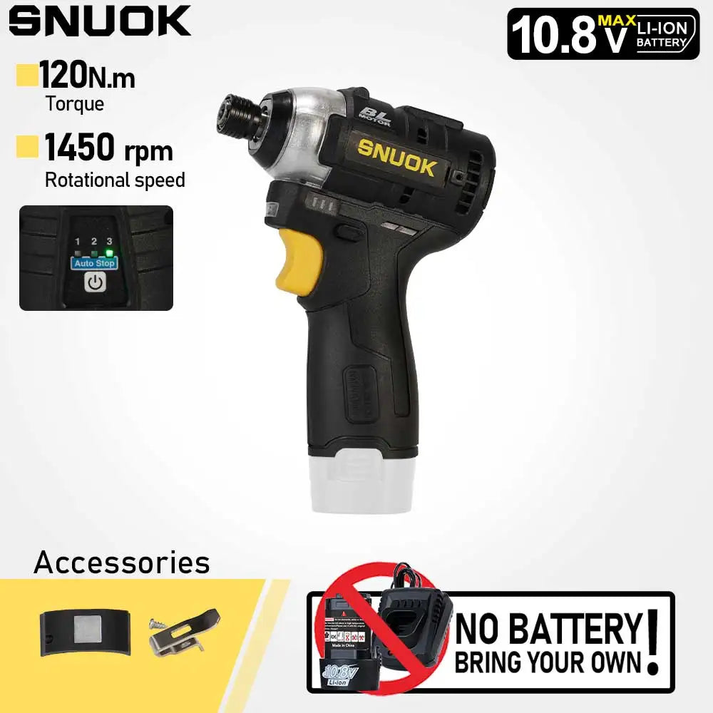 SUNOK10.8V Brushless Electric Screwdriver 1/4 Inch 120N. M Multifunctional Handheld Impact Power Tool for Makita Lithium Battery