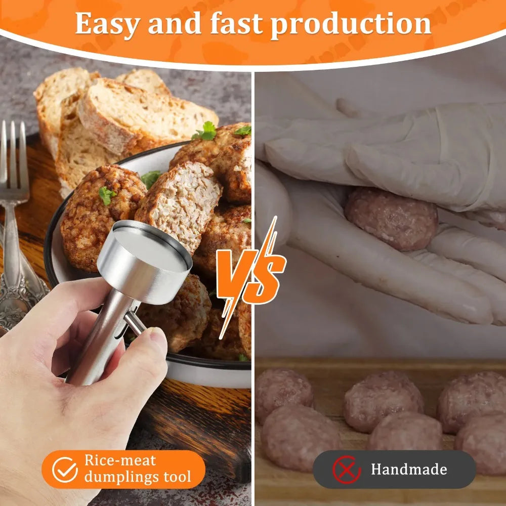 Stainless Steel Falafel Scoop Maker Meatball Press Tool Nonstick Easy to Clean Kitchen Gadget for Cookie Dough Veggie Balls ﻿