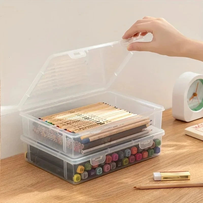 Large Capacity Transparent Pencil CasePlastic Stationery Storage Box for Notebook Sketch Marker Colored Pencils