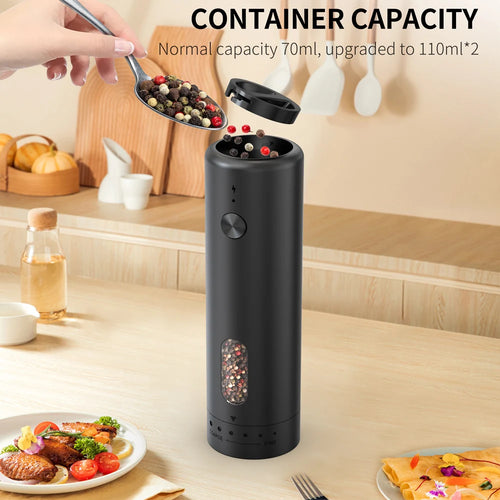 1pc/2pcs MINI USB Rechargeable Automatic Pepper Grinder Adjustable Coarseness Salt And Pepper Mill for Kitchen Spice Grinder