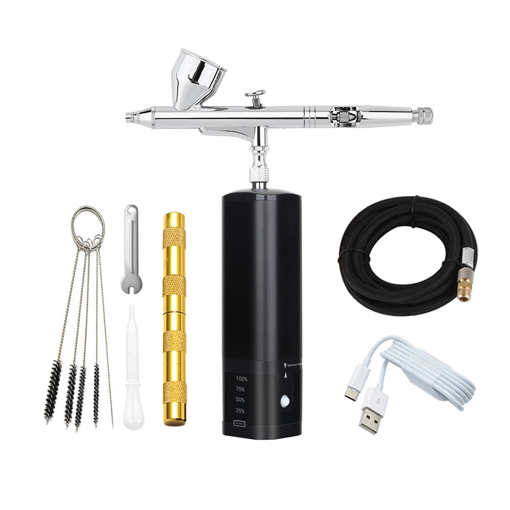 Noiseless Cordless Air Brush Compressor Kit Replace Battery Super Works Airbrush Spray Gun Barber Art Design Beauty Care Tool