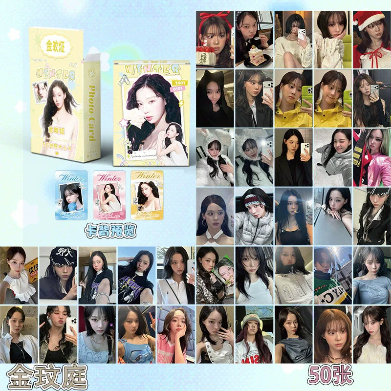 50Pcs/Set Kim Minjeong Laser Lomo Card Korean Star WINTER Mini Postcard HD Photocard Fans Collection Cards