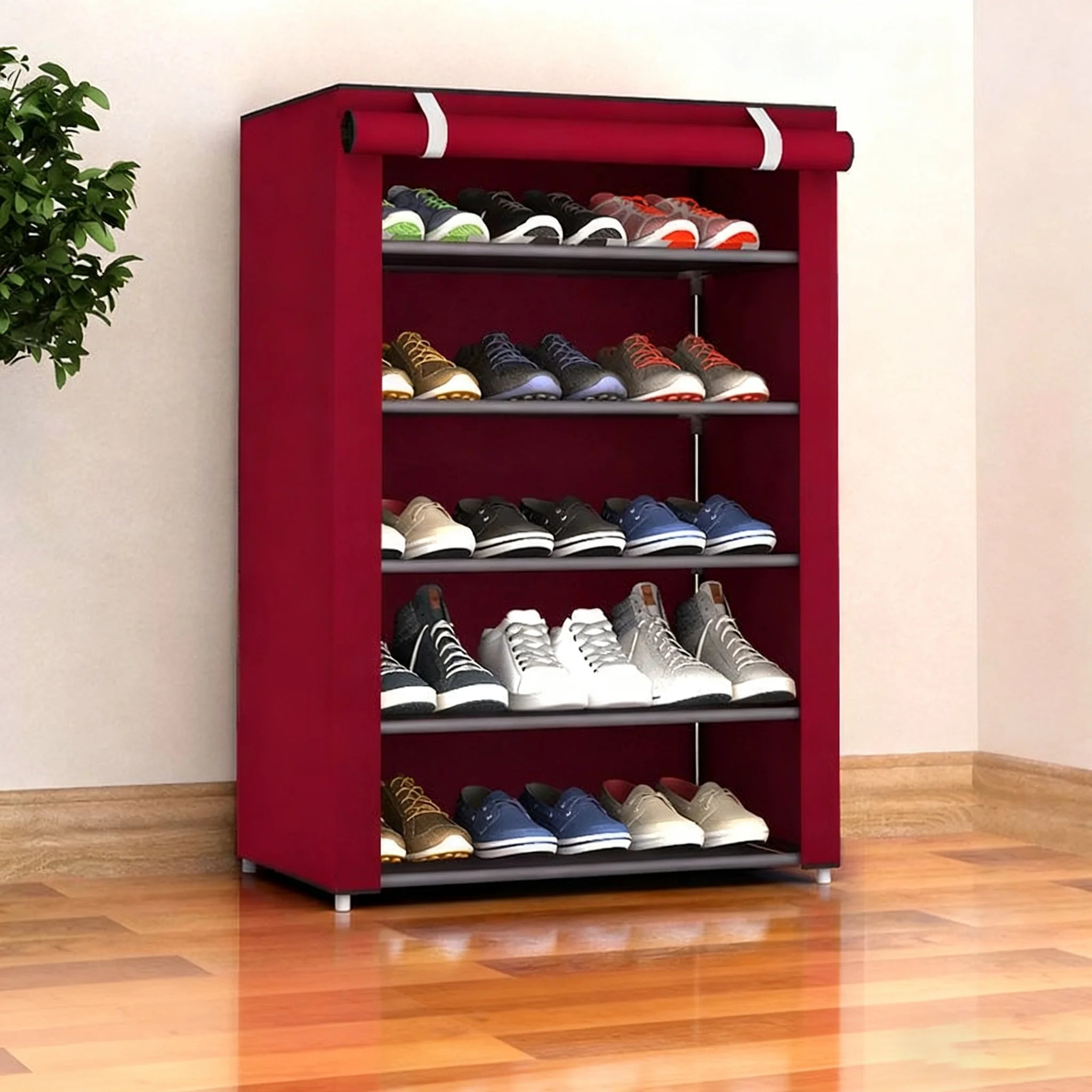 6-10 Tier Burgundy Heavy-Duty Shoe Cabinet with Lid - Easy to Assemble, Vertical Shoe Rack, Can Accommodate 18-30 Pairs of Shoes, Suitable for Dormitories, Schools, Home Storage, Shoe Storage Organizer, Shoe Rack Organizer, S