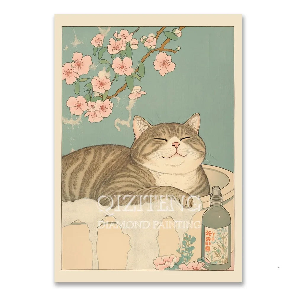 Cat in Bathtub Diamond Painting Retro Animal Picture Full Diamond Mosaic Embroidery Cross Stitch Kits Home Decor New Arrivals