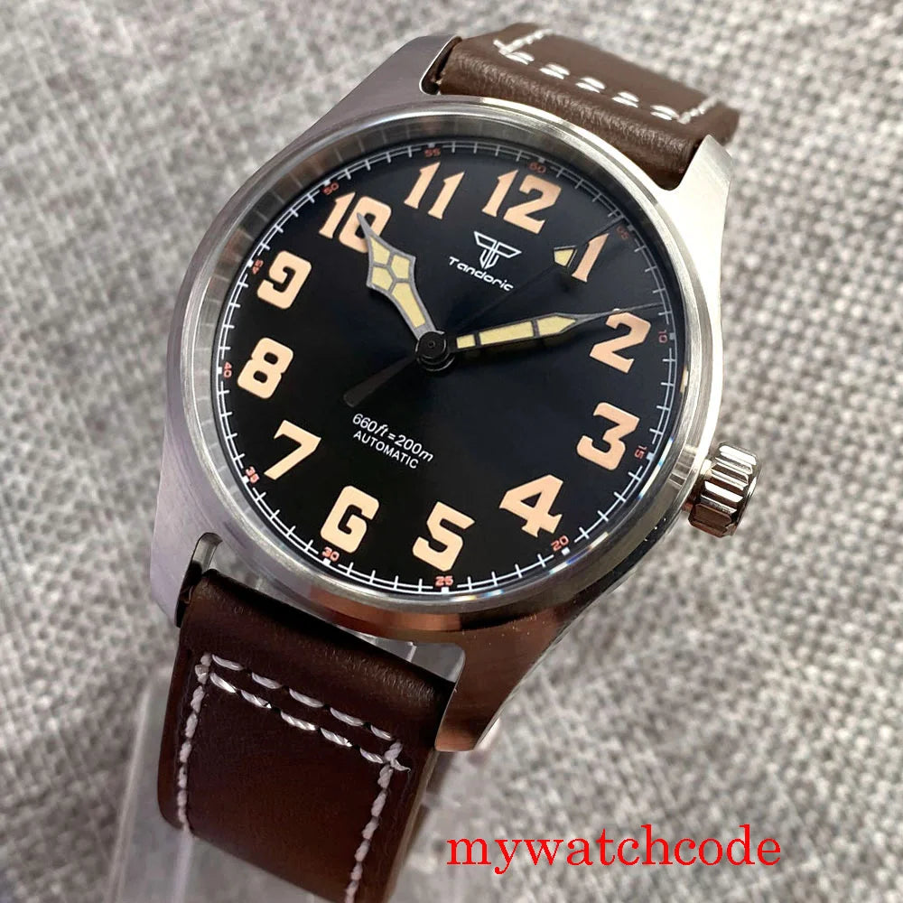 Tandorio Cusn8 Genuine Bronze Pilot Watch Men 200M Diver Japan NH35A Automatic Wristwatch Sapphire Field-Watch Military Clock