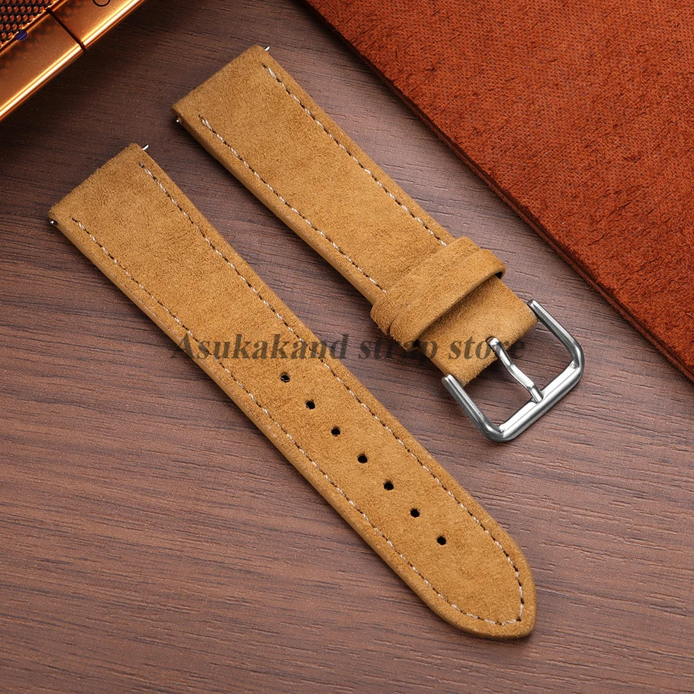 Vintage Suede Leather Watch Band Cowhide Bracelet 18mm 19mm 20mm 22mm For Omega For Seiko for Huawei Watch Sport Watch Strap