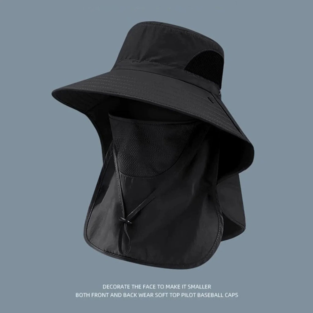 Polyester Sun Fishing Hat With Neck Cover Wide Brim UV Protection Breathable With Chin Strap For Beach Hiking Men Women