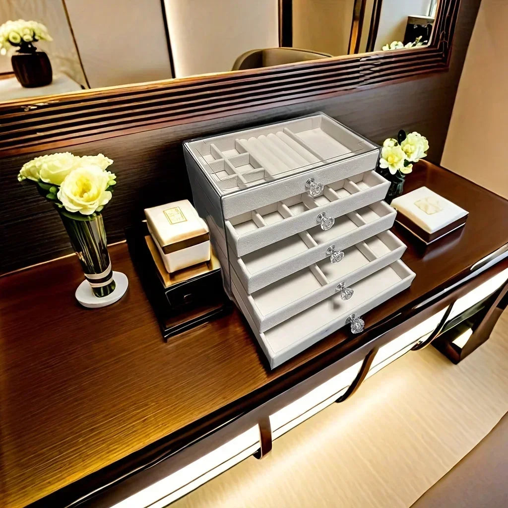 Newly Upgraded 7-Tier Dust-Proof Acrylic Jewelry Storage Box Modern Rectangular Desktop Display & Storage Jewelry Box Amagi