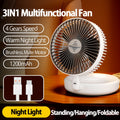 2024 New Rechargeable 3IN1 Multifunctional Portable Fan Wall Mounted Fan 90° Folding Fan 4 Gears With Warm Night Light