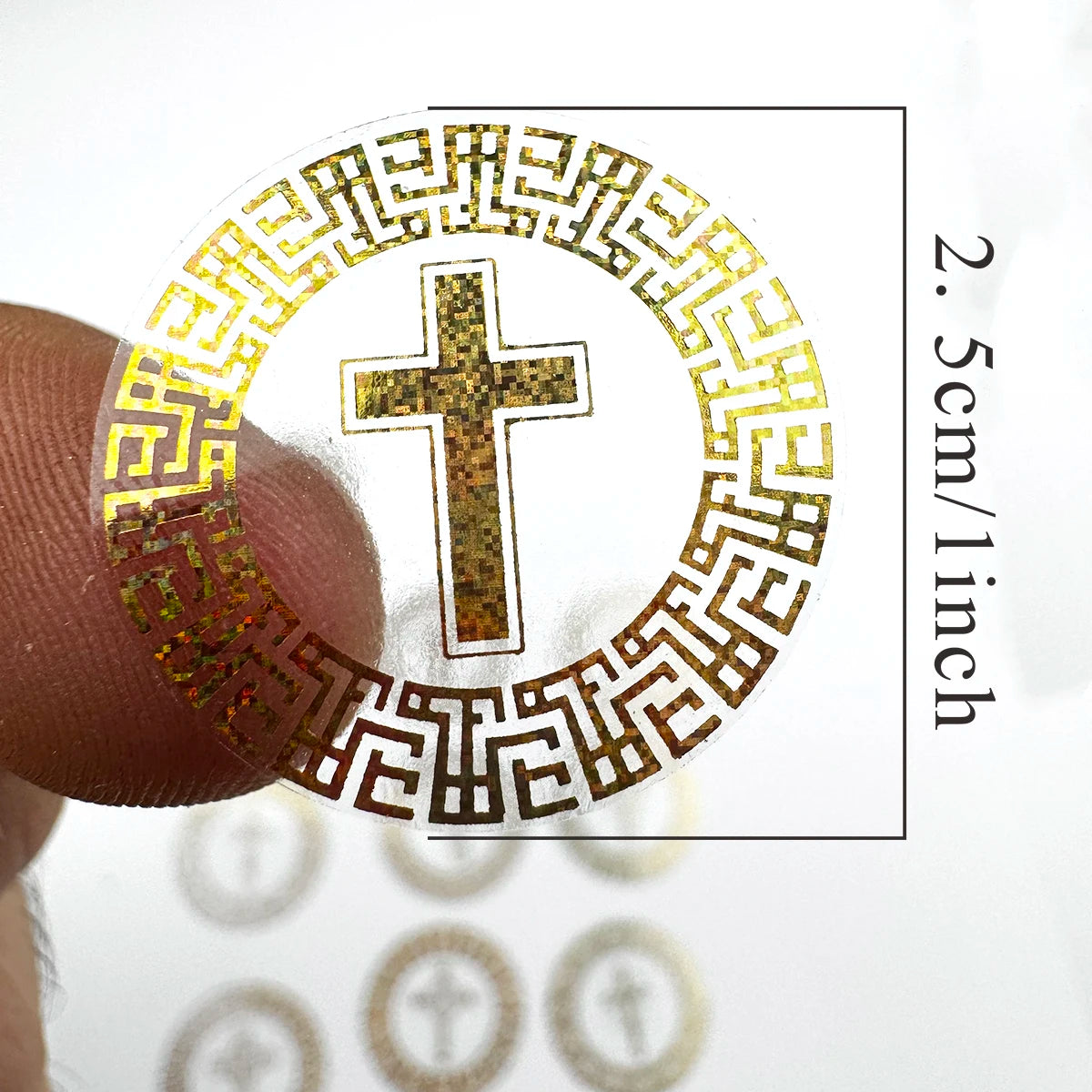 500 Pcs Foil Golden Cross Round Stickers Roll – Elegant Religious Decorative Seals for Scrapbooking, Journals, Planners