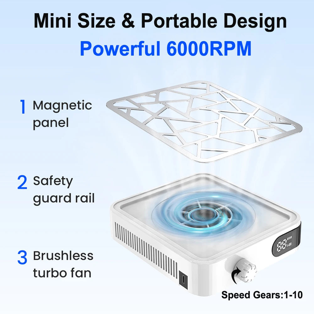 Mini Brushless Turbo Nail Dust Machine HD Display Adjustable Speed Portable Rechargeable Vacuum Cleaner for Manicure Lower Noise