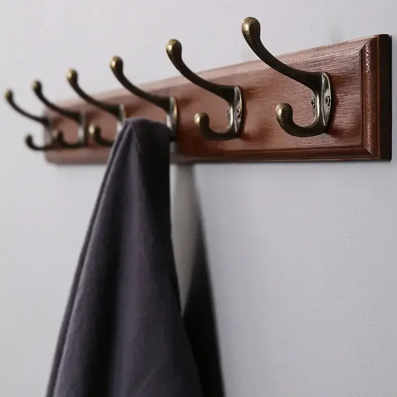 Wall Mounted Solid Wood Coat Rack with Hooks Space Saving Closet Organizer for Hats Jackets Entrance Hallway Decor Furniture
