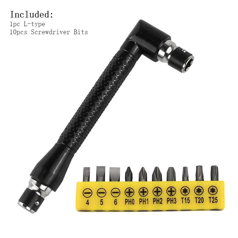 L Type 1/4 Hexagon Screwdriver Bit 90 Degree Double End Handle Black 6.35mm Wrench Tool for Matching Bits Set