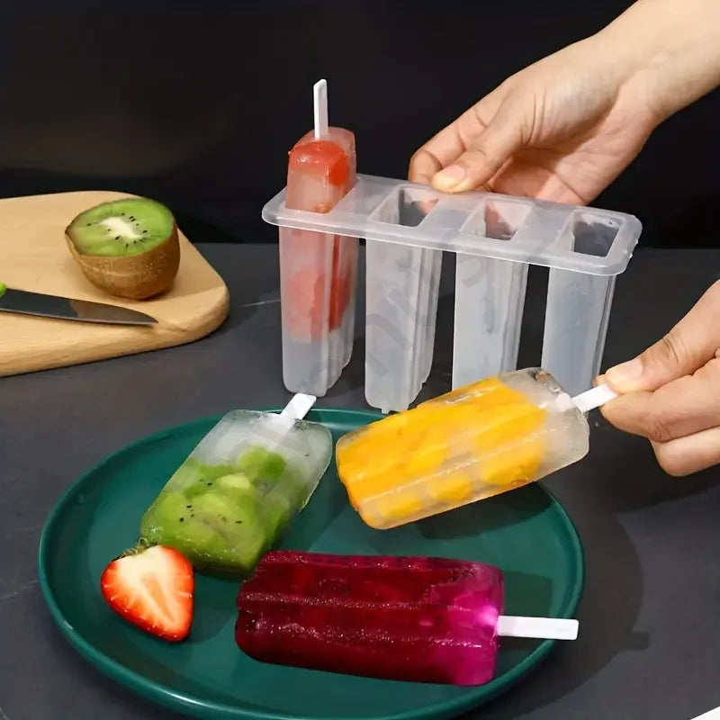 1-20Pcs 4 Gird DIY Ice Cream Molds Reusable Children's Creative Popsicle Mold Kitchen Tools
