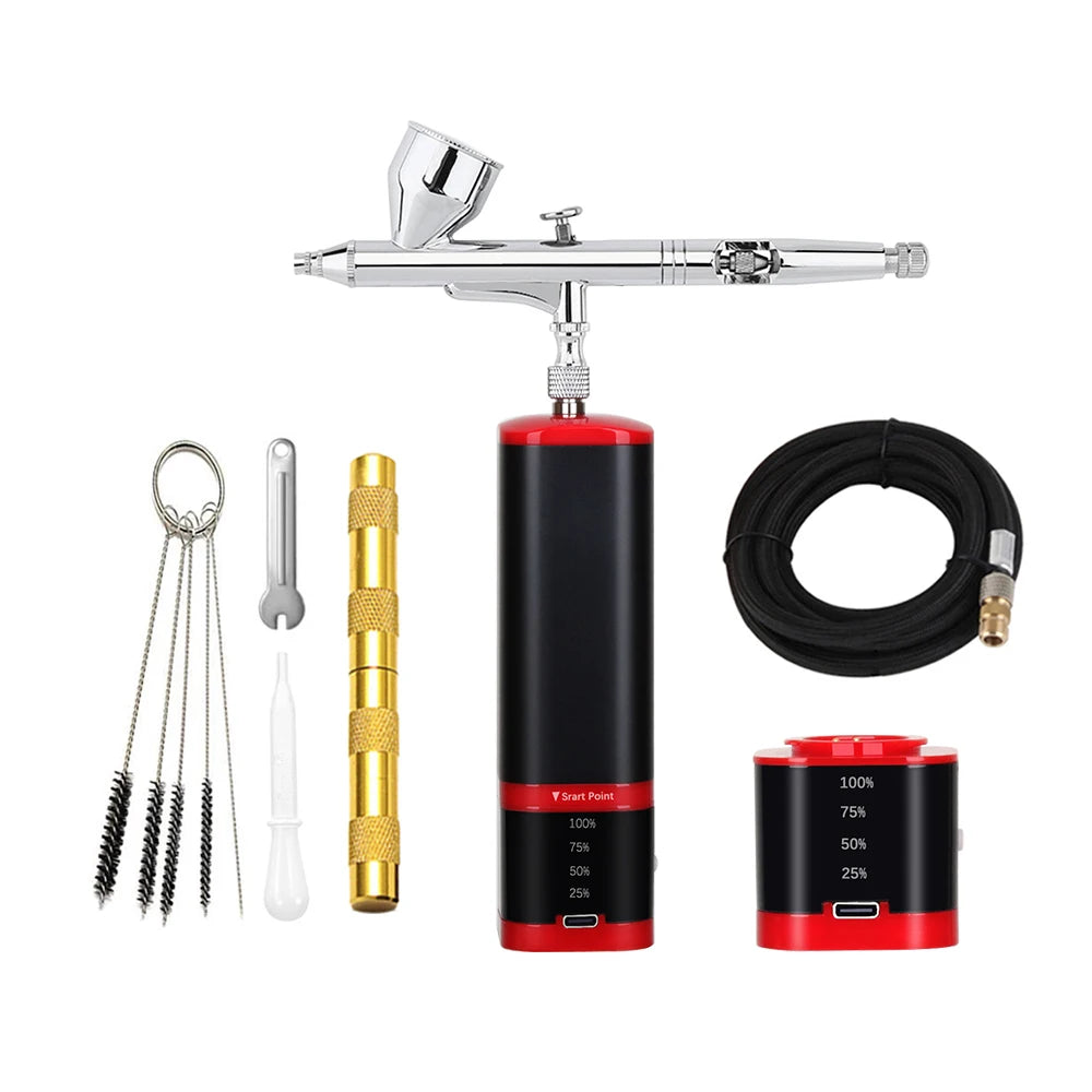 Noiseless Cordless Air Brush Compressor Kit Replace Battery Super Works Airbrush Spray Gun Barber Art Design Beauty Care Tool