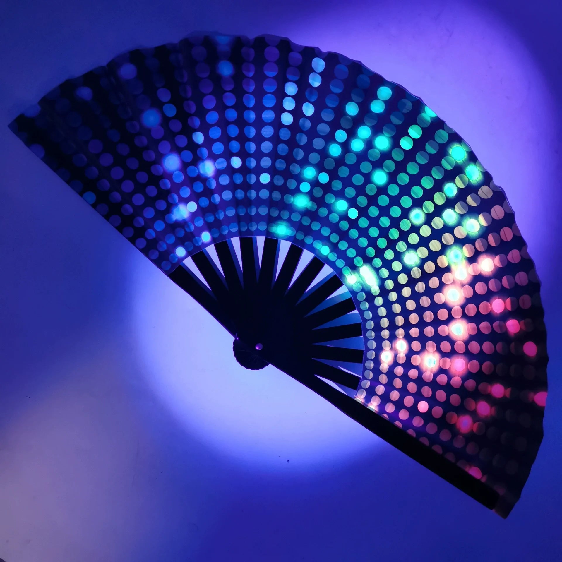 One Pack Large Carnival Folding Fan Fan Craft Fan with Energetic Neon Mushroom Pattern Can Be Used for Both Men and Women
