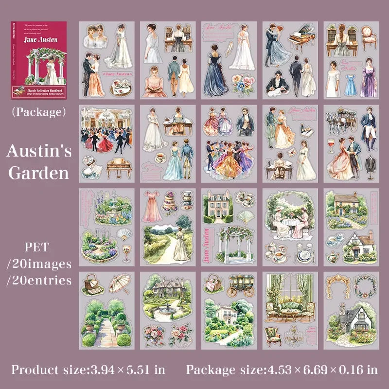 1pack/3pack Classic Literature Collection Handbook Series Literary Story Theme Sticker Book Character Collage 6 Designs