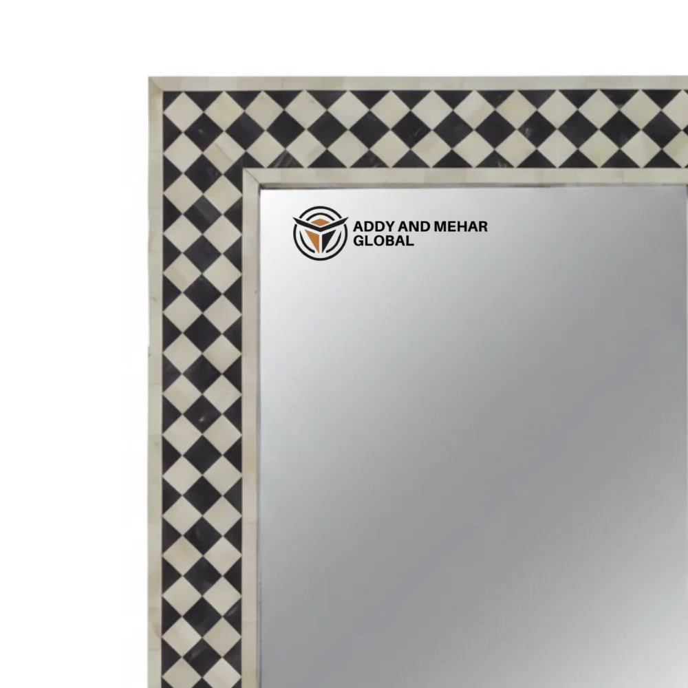 Handcrafted Black & White MDF Inlay Art Deco Eco-Friendly Decorative Geometric Pattern Square Wall Mirror