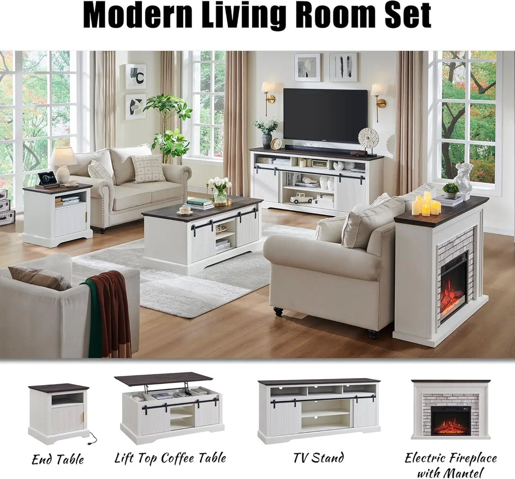 45" clamshell electric fireplace with mantel, electric fireplace heater, remote control, living room, adjustable flame level
