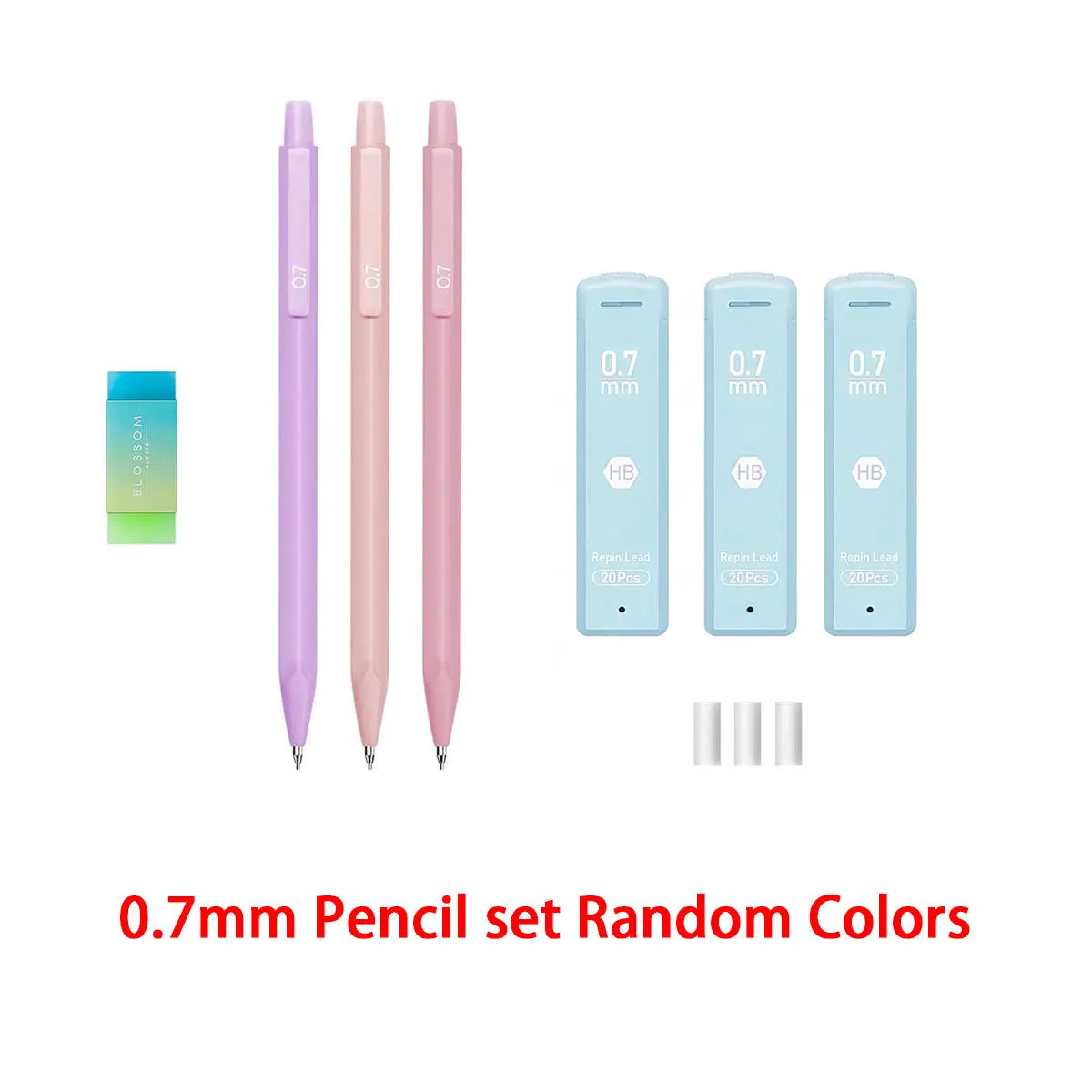 Cute Mechanical Pencil Set 6 Pastel Mechanical Pencils 0.5 0.7mm 120 HB Leads 3 Erasers 9 Eraser Refills Aesthetic School Supply