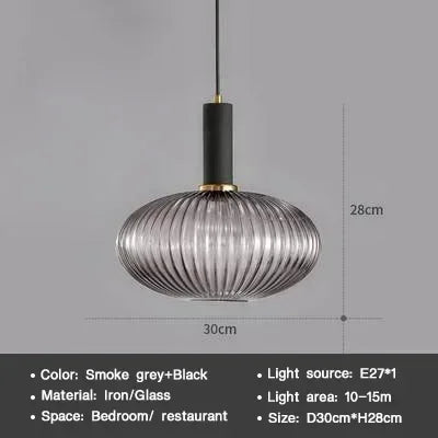 Striped Nordic Vintage Colorful Glass Chandelier For Dining Room Kitchen Island Pendant Light Bedroom Bedside Hanging Lamp