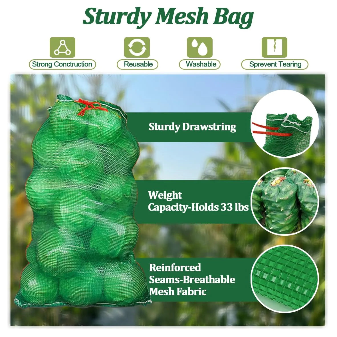 10Pcs Extra Large Mesh Storage Produce Bags, Reusable Vegetable Storage Bags, Mesh Bags, Plastic Woven Bags, Vegetable Bags, Suitable for Onions, Potatoes, Vegetables, and Firewood, Etc