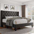 Queen Velvet Platform Bed Button Tufted Upholstered Frame Wooden Slats 8" Underbed Storage No Box Spring Noise Free Easy Assembl