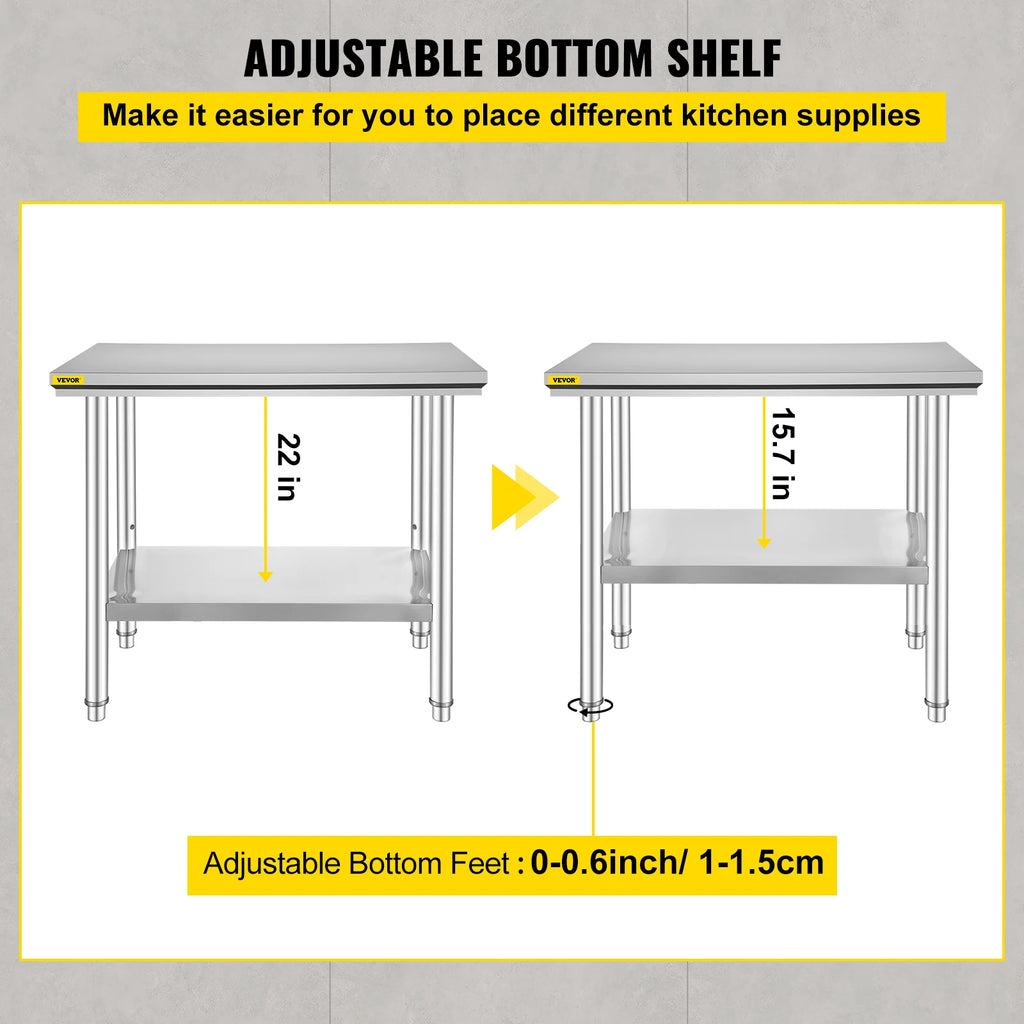 SucceBuy Kitchen Work Bench Commercial Catering Table Worktable with Undershelf Stainless Steel 330LBS 286LBS Restaurant Garage