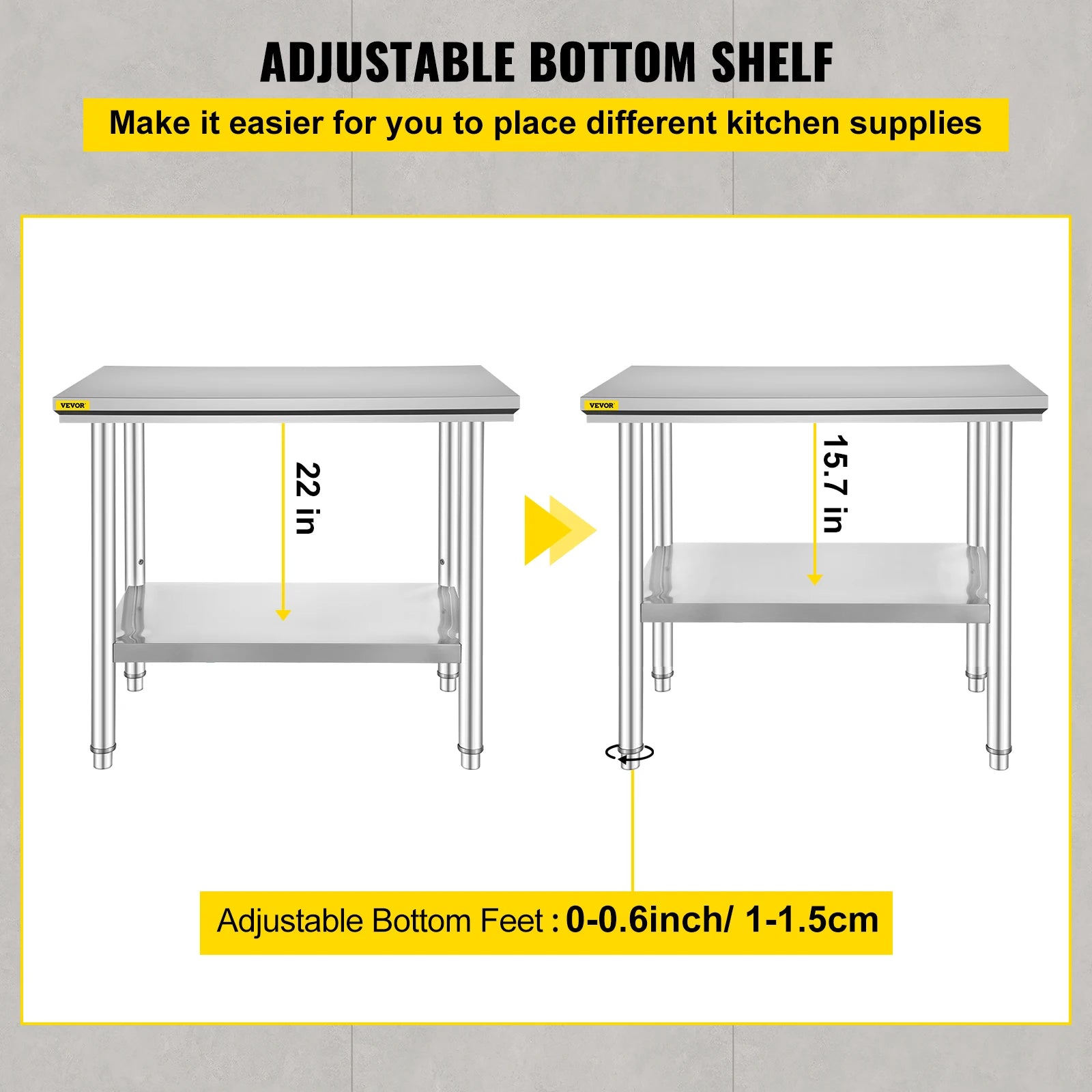 SucceBuy Kitchen Work Bench Commercial Catering Table Worktable with Undershelf Stainless Steel 330LBS 286LBS Restaurant Garage