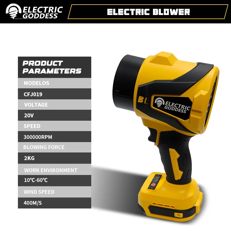 Brushless 300000RPM Electric Turbo Blower Jet Fan Vacuum Cleaner Handheld Leaf Blower Dust Blowing For Dewalt 20V Battery Pin