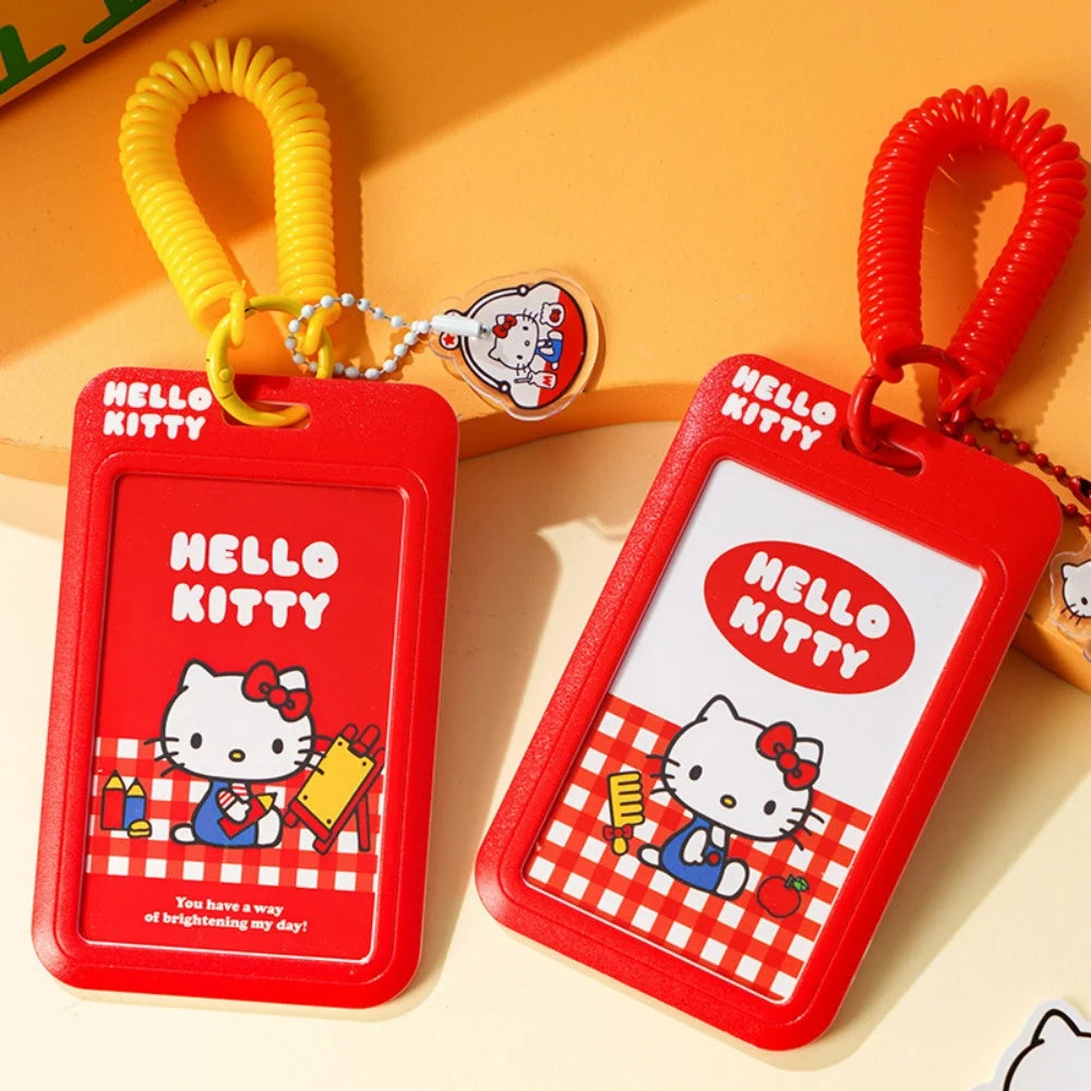 Genuine Sanrio Hello Kitty Slide ID Tag Name Identity Badge Holder Reel Working Permit Case Staff Employee Pass Work Card Gifts