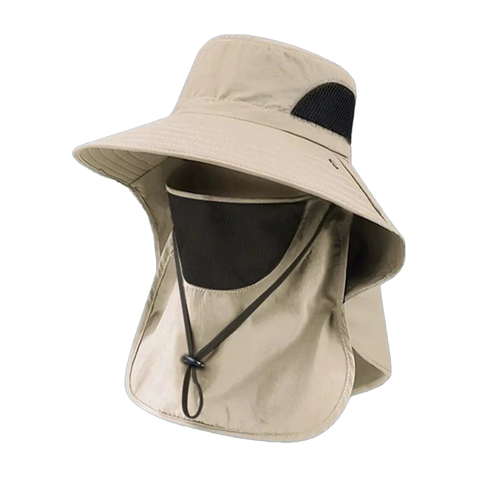 Polyester Sun Fishing Hat With Neck Cover Wide Brim UV Protection Breathable With Chin Strap For Beach Hiking Men Women