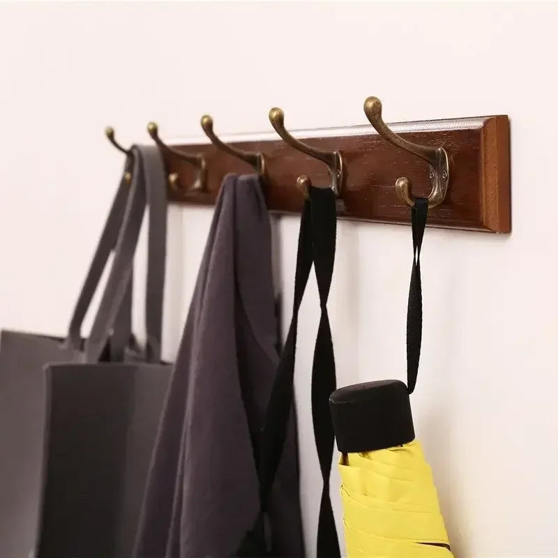 Wall Mounted Solid Wood Coat Rack with Hooks Space Saving Closet Organizer for Hats Jackets Entrance Hallway Decor Furniture