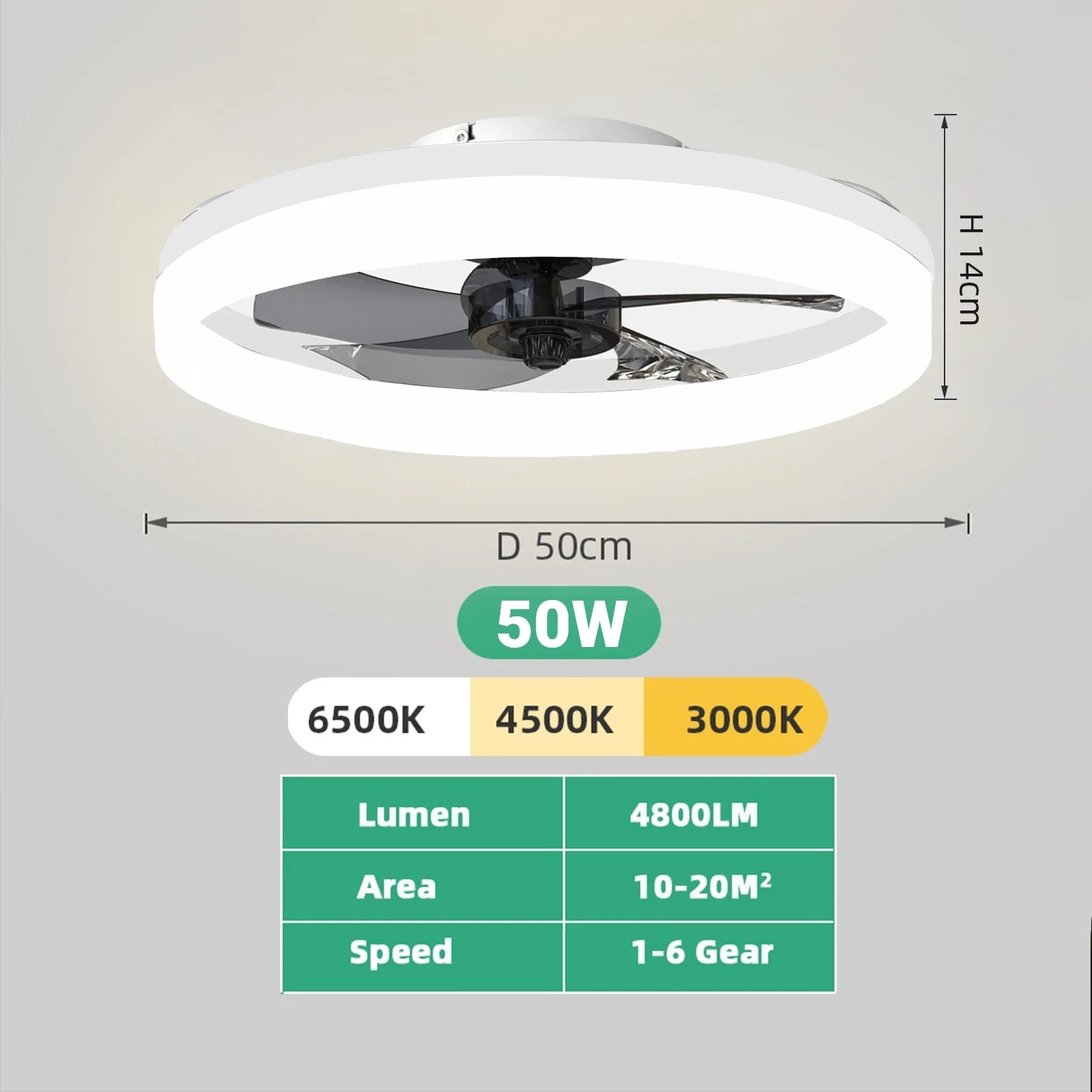 IRALAN Ceiling Fan With Light Remote Control Dimmable 6 Speeds Modern Low Profile LED Ceiling Fans Lamp For Living Room Bedroom